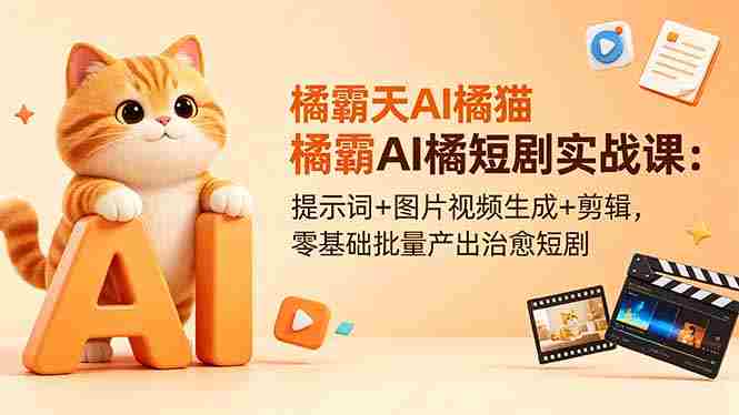 （18542期）橘霸天AI橘猫短剧实战课：提示词+图片视频生成+剪辑，零基础批量产出治愈短剧-有道网创