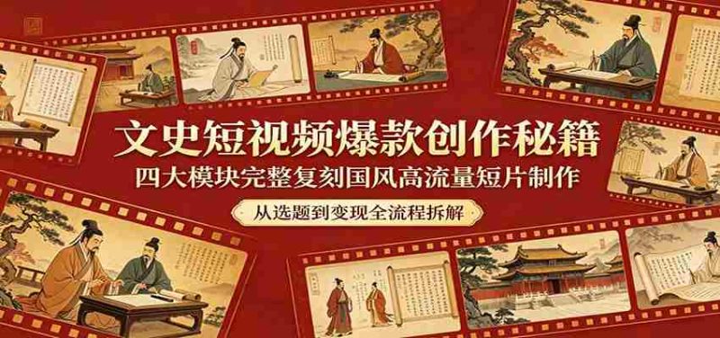 文史短视频爆款创作秘籍:四大模块完整复刻国风高流量短片制作-有道网创