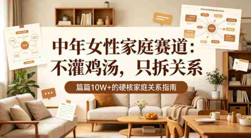 公众号流量主【中年女性家庭赛道】，不讲鸡汤、只拆家庭关系，篇篇10w+-有道网创