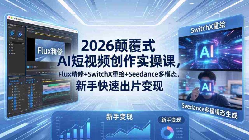 (18449期)2026颠覆式 AI短视频创作课-5月更新,Flux精修+SwitchX重绘+Seedance多模态,新手快速出片变现-有道网创