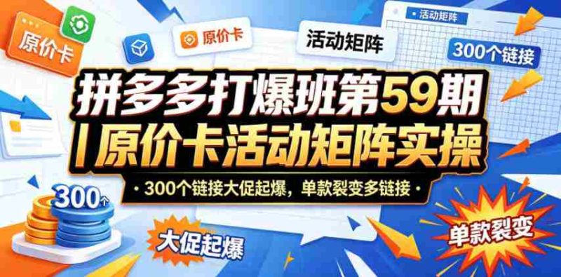 拼多多打爆班第59期|原价卡活动矩阵实操,300个链接大促起爆,单款裂变多链接-有道网创