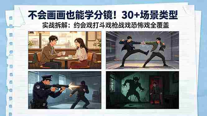 （18591期）不会画画也能学分镜！30+场景类型实战拆解：约会戏打斗戏枪战戏恐怖戏全覆盖-有道网创