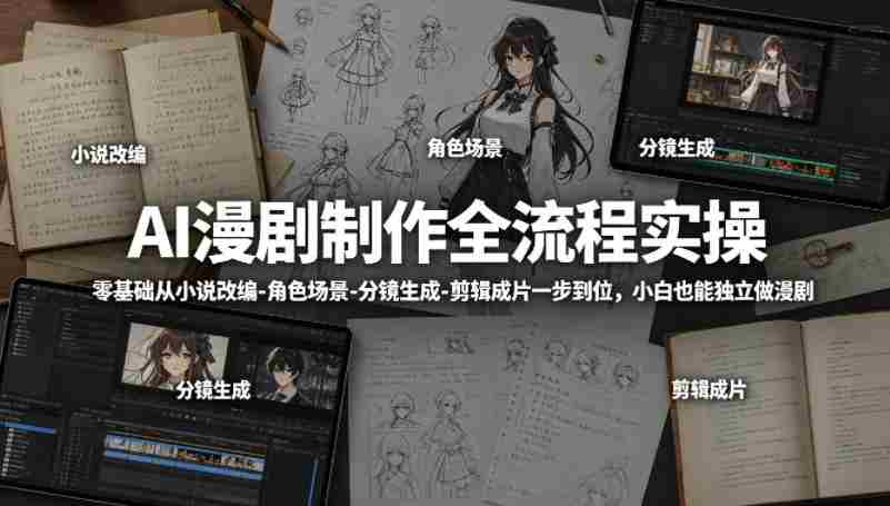 AI漫剧制作全流程实操，零基础从小说改编-角色场景-分镜生成-剪辑成片一步到位，小白也能独立做漫剧-有道网创