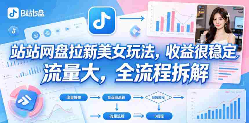 B站网盘拉新美女玩法，收益很稳定，流量大，全流程拆解-有道网创