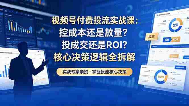 (18462期)视频号付费投流实战课-5月:控成本还是放量?投成交还是ROI?核心决策逻辑全拆解-有道网创