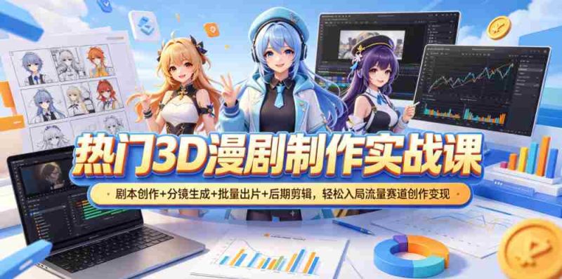 热门3D漫剧制作实战课,剧本创作+分镜生成+批量出片+后期剪辑,轻松入局流量赛道创作变现-有道网创