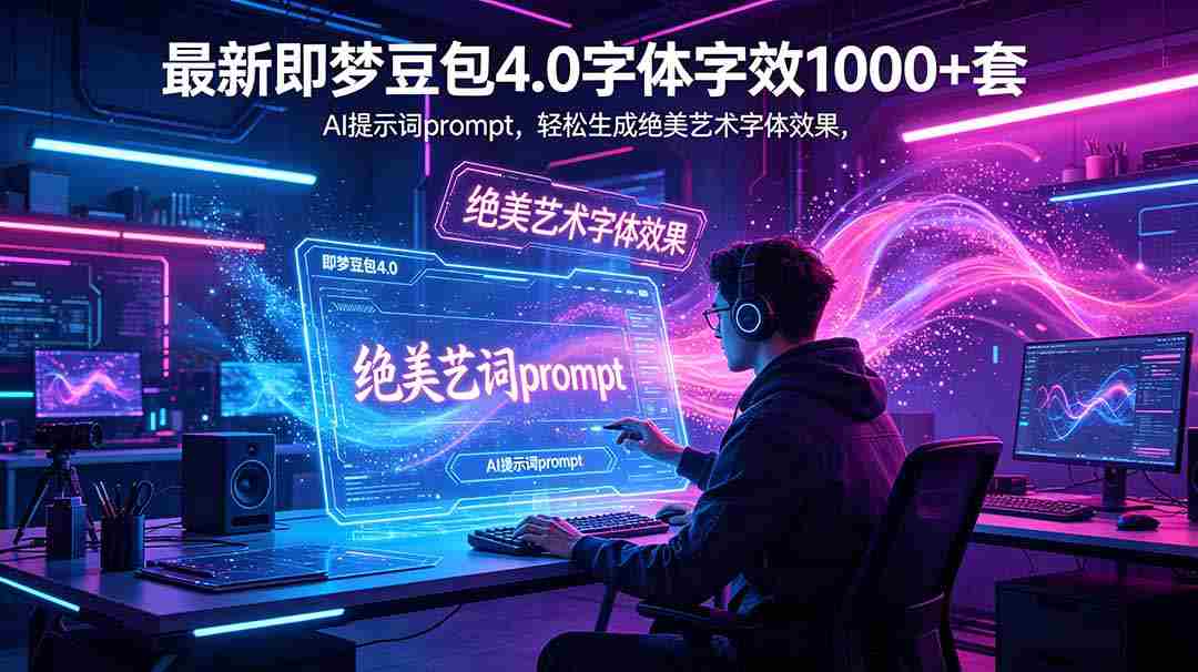 （18650期）最新即梦豆包4.0字体字效1000+套，AI提示词prompt，轻松生成绝美艺术字体效果-有道网创