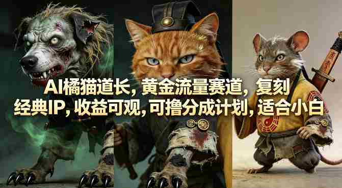 AI橘猫道长,黄金流量赛道,复刻经典IP,收益可观,可撸分成计划,适合小白