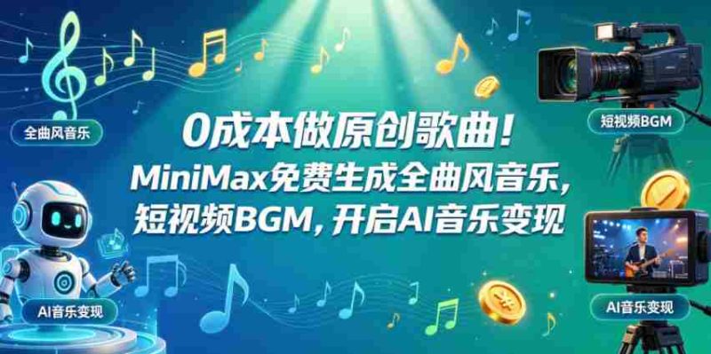 0成本做原创歌曲!MiniMax免费生成全曲风音乐,短视频BGM,开启AI音乐变现-有道网创