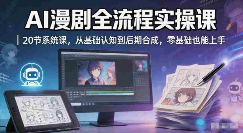 AI漫剧全流程实操课｜20节系统课，从基础认知到后期合成，零基础也能上手-有道网创