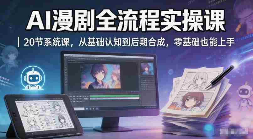 AI漫剧全流程实操课｜20节系统课，从基础认知到后期合成，零基础也能上手-有道网创