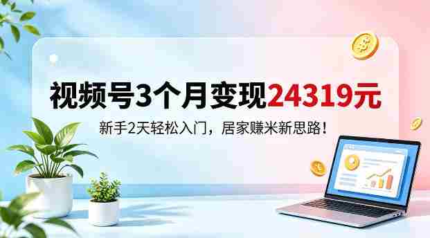 视频号3个月变现24319,新手2天轻松入门,居家賺米新思路【揭秘】-有道网创