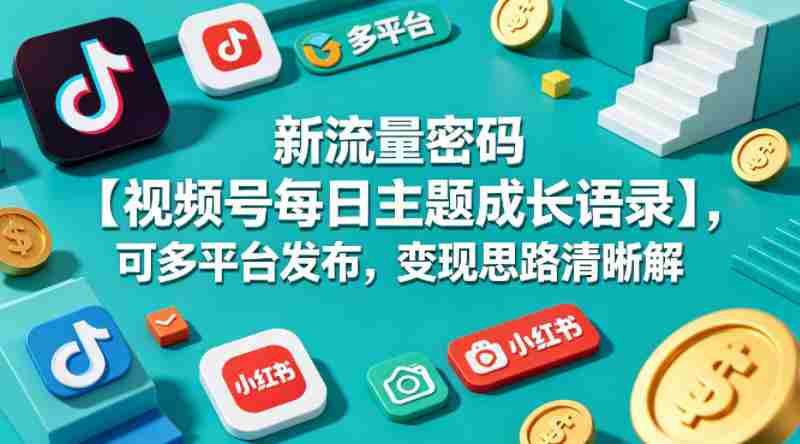 新流量密码【视频号每日主题成长语录】，可多平台发布，变现思路清晰-有道网创