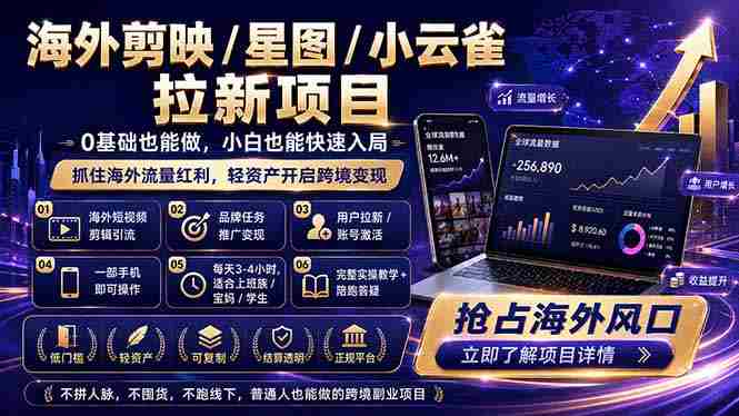 (18567期)海外剪映 / 星图 / 小云雀拉新项目 普通人也能上手的跨境流量变现副业-有道网创