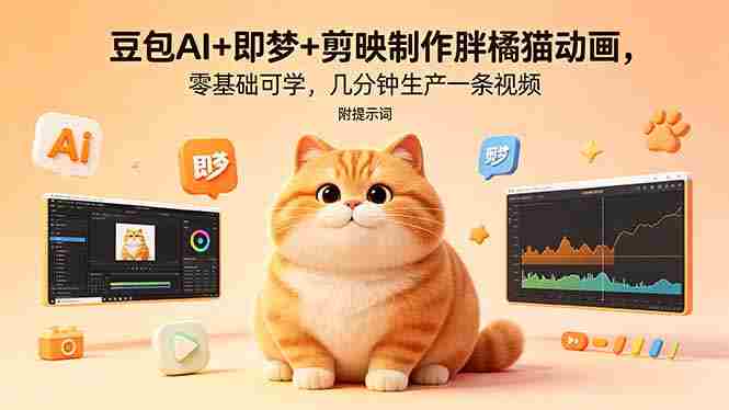 (18431期)豆包AI+即梦+剪映制作胖橘猫动画,零基础可学,几分钟生产一条视频,附提示词-有道网创
