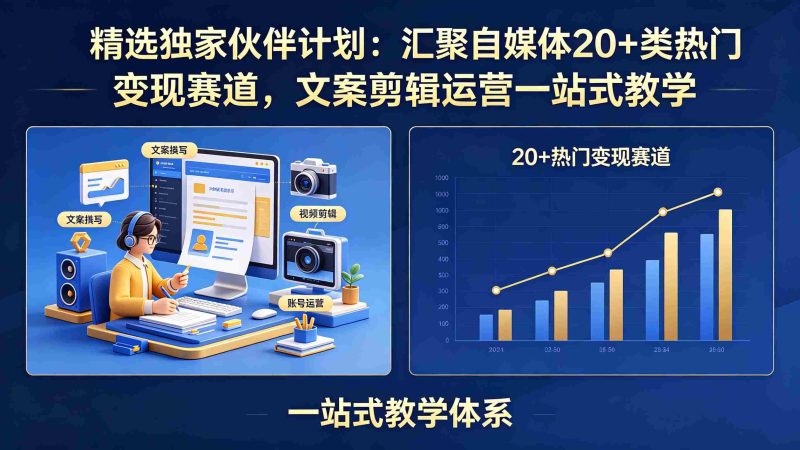(18478期)精选独家伙伴计划:汇聚自媒体20+类热门变现赛道,文案剪辑运营一站式教学-有道网创