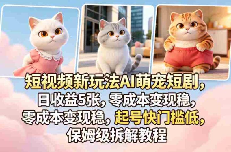 短视频新玩法AI萌宠短剧,日收益5张,零成本变现稳,起号快门槛低,保姆级拆解教程-有道网创