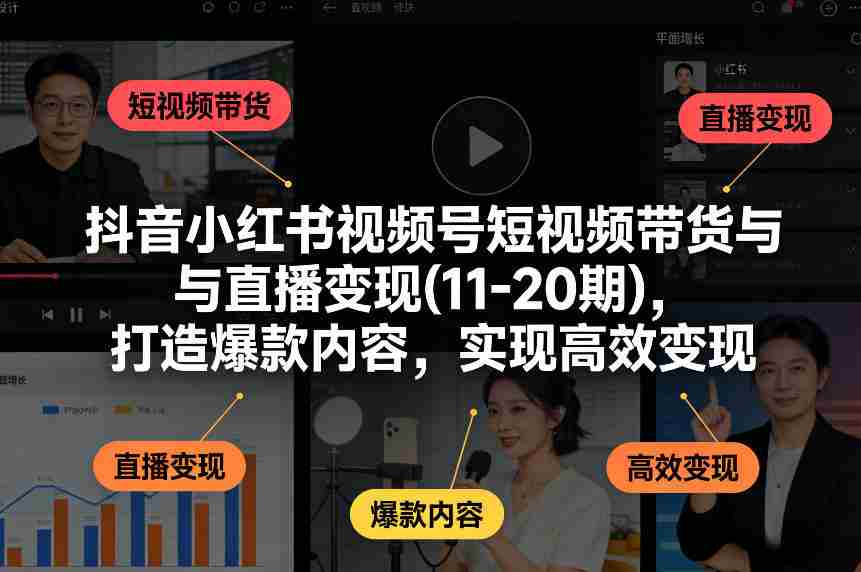抖音小红书视频号短视频带货与直播变现(10-21期)，打造爆款内容，实现高效变现（更新05月）-有道网创