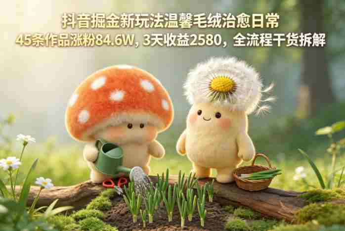 抖音掘金新玩法温馨毛绒治愈日常,45条作品涨粉84.6W,3天收益2580,全流程干货拆解-有道网创