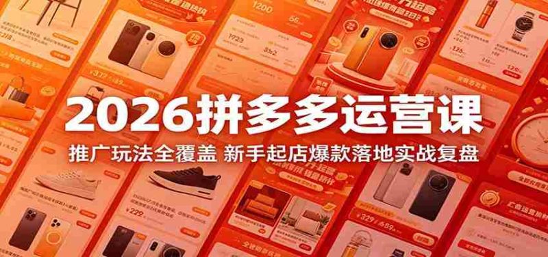 2026拼多多运营课:推广玩法全覆盖,新手起店爆款落地实战复盘-有道网创