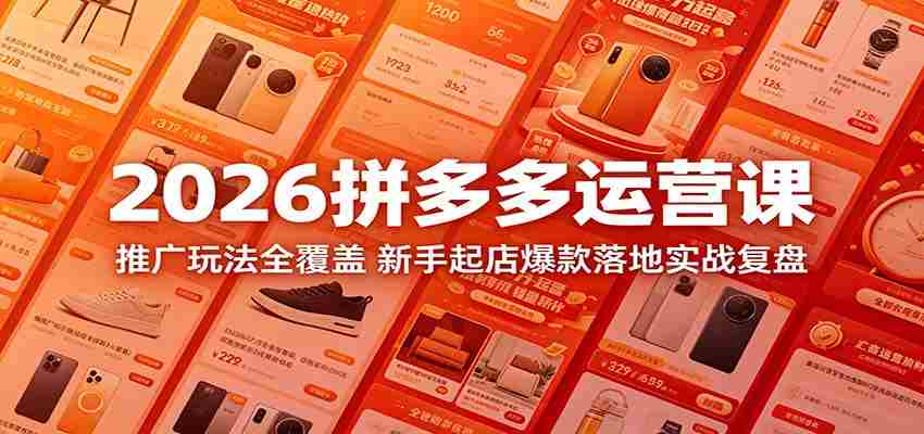 2026拼多多运营课：推广玩法全覆盖，新手起店爆款落地实战复盘-有道网创