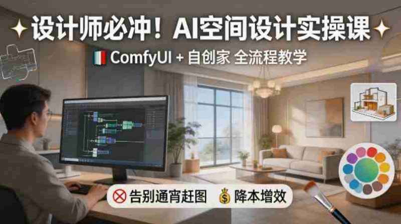设计师必冲!AI空间设计实操课,ComfyUI+自创家全教学,告别通宵赶图,降本增效-有道网创