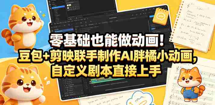 零基础也能做动画!豆包+剪映联手制作AI胖橘小动画,自定义剧本直接上手-有道网创