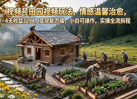 视频号田园视频玩法，情感温馨治愈，4天收益3294，变现能力强，小白可操作，实操全流程拆解-有道网创