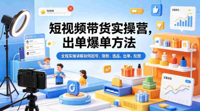 短视频带货实操营,出单爆单方法,全程实操讲解如何起号、涨粉、选品、出单、投放-有道网创