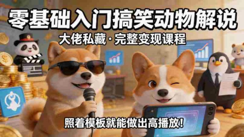 零基础入门搞笑动物解说,大佬私藏完整变现课程,照着模板就能做出高播放-有道网创
