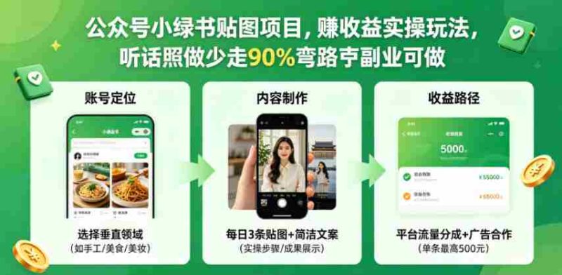 公众号小绿书贴图项目，赚收益实操玩法，听话照听话照少走90%弯路丨副业可做-有道网创