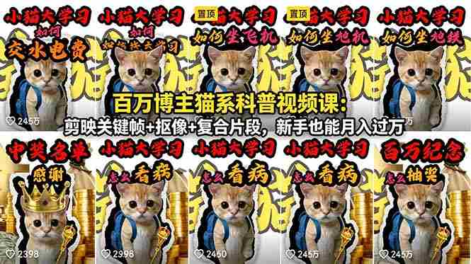 (18595期)百万博主猫系科普视频课:剪映关键帧+抠像+复合片段,新手也能月入过万-有道网创
