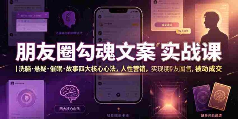 朋友圈勾魂文案实战课|洗脑·悬疑·催眠·故事四大核心心法,吃透人性营销,实现朋友圈不销而售被动成交-有道网创