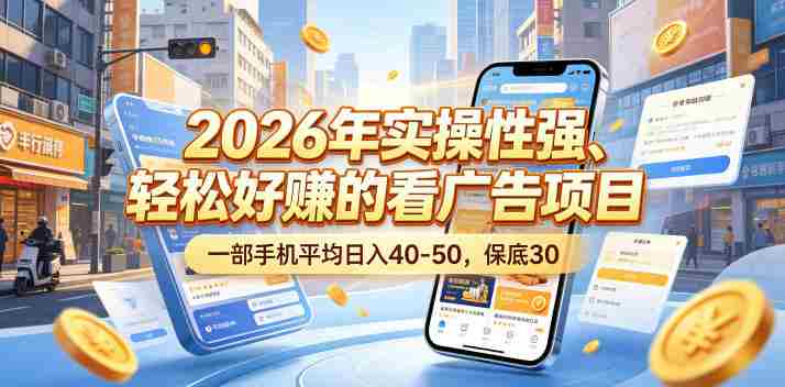 2026年实操性强、轻松好賺的看广告项目，一部手机平均日入40-50，保底30米【揭秘】-有道网创