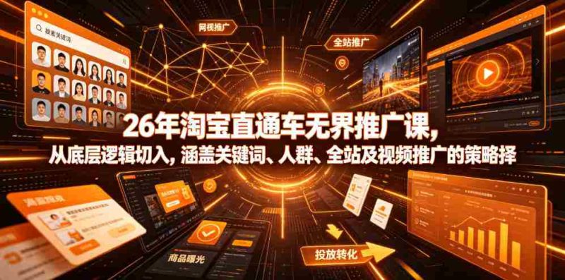 26年淘宝直通车无界推广课,从底层逻辑切入,涵盖关键词、人群、全站及视频推广的策略选择-有道网创