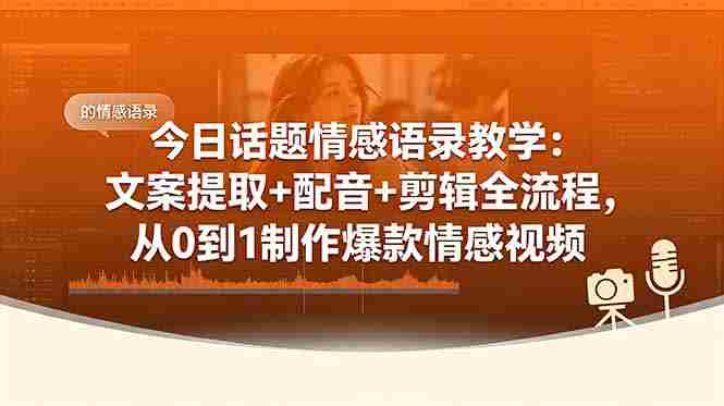 （18719期）今日话题情感语录教学：文案提取+配音+剪辑全流程，从0到1制作爆款情感视频-有道网创