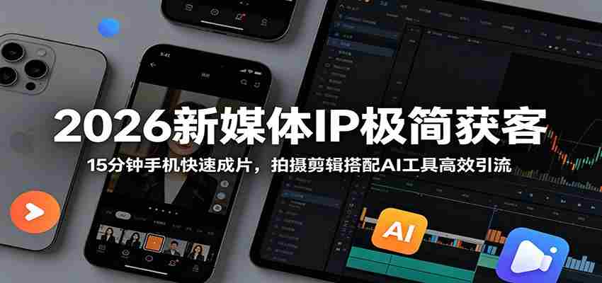 2026新媒体IP极简获客：15分钟手机快速成片，拍摄剪辑搭配AI工具高效引流-有道网创