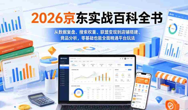 2026京东实战百科全书，从数据复盘、搜索权重、联盟变现到店铺搭建、竞品分析，零基础也能全面精通平台玩法-有道网创