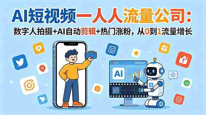 (18864期)AI短视频一人流量公司:数字人拍摄+AI自动剪辑+热门涨粉,从0到1流量增长-有道网创