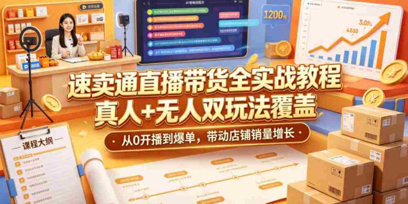 速卖通直播带货全实战教程,真人+无人双玩法覆盖,从0开播到爆单,带动店铺销量增长-有道网创