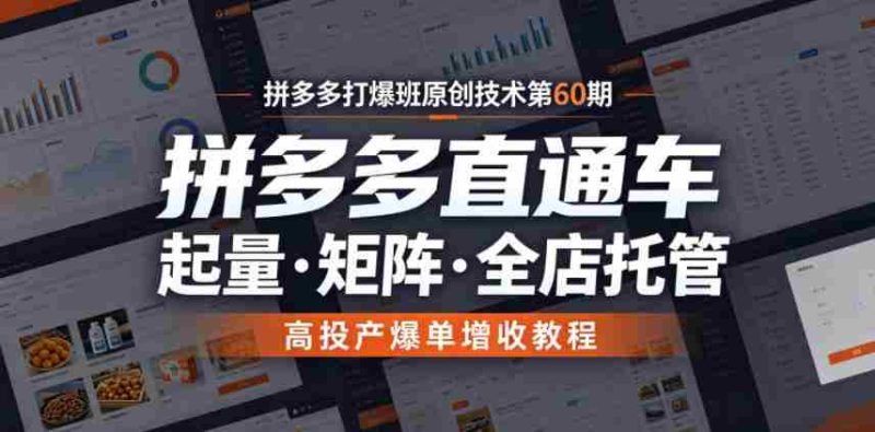 拼多多打爆班原创技术第60期，拼多多直通车，起量・矩阵・全店托管，高投产爆单增收教程-有道网创
