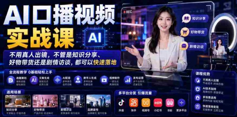 AI口播视频实战课,不用真人出镜,不管是知识分享、好物带货还是剧情访谈,都可以快速落地-有道网创