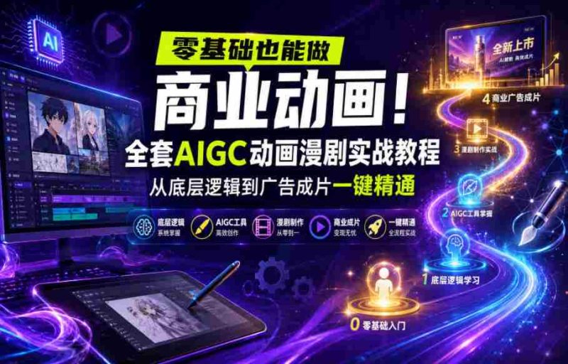 零基础也能做商业动画!全套AIGC动画漫剧实战教程,从底层逻辑到广告成片一键精通-有道网创