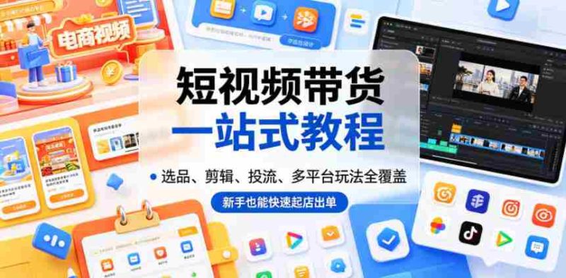 短视频带货一站式教程，选品、剪辑、投流、多平台玩法全覆盖，新手也能快速起店出单-有道网创