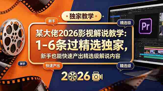 (18946期)某大佬2026影视解说教学:1-6条过精选独家,新手也能快速产出精选级解说内容-有道网创