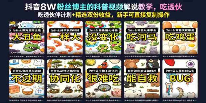 抖音8W粉丝博主的科普视频解说教学，吃透伙伴计划+精选双份收益，新手可直接复制操作-有道网创