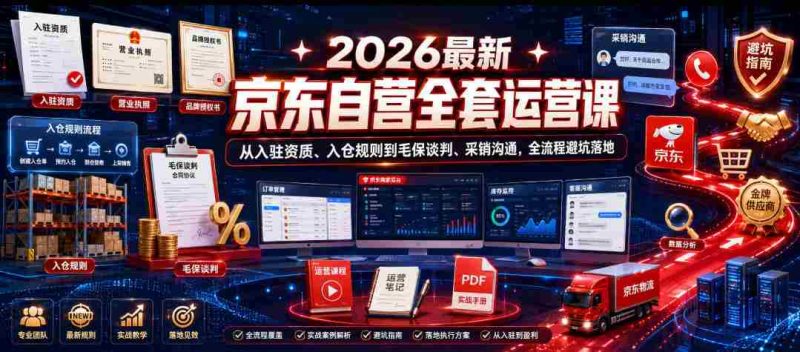 2026最新京东自营全套运营课,从入驻资质、入仓规则到毛保谈判、采销沟通,全流程避坑落地-有道网创