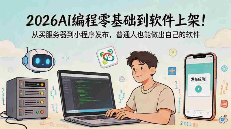 (18905期)2026AI编程零基础到软件上架!从买服务器到小程序发布,普通人也能做出自己的软件-有道网创