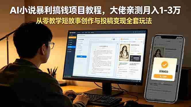 (18913期)AI小说暴利搞钱项目教程-更新,大佬亲测月入1-3万,从零教学短故事创作与投稿变现全套玩法-有道网创