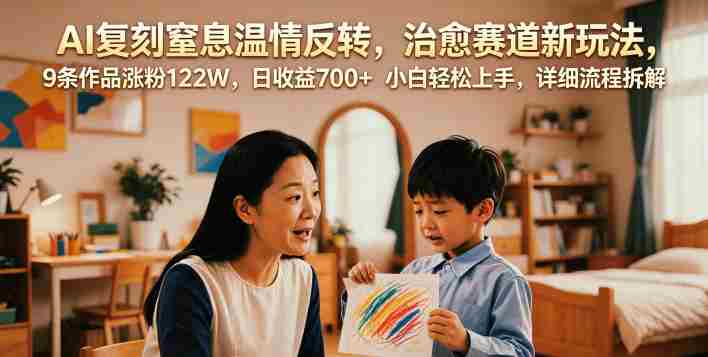 AI复刻窒息温情反转，治愈赛道新玩法，9条作品涨粉122W，日收益700+ 小白轻松上手，详细流程拆解-有道网创